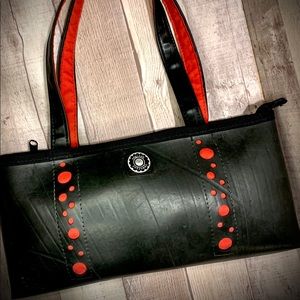 English Retreads Vegan Recycled Black Red Handbag